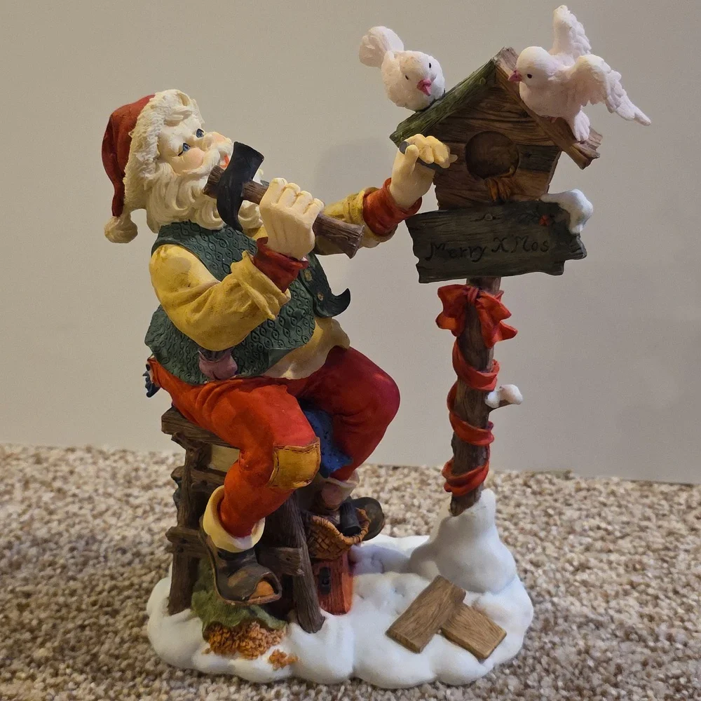 Santa Claus Figurine with Birdhouse - Santa Toy Maker Porcelain